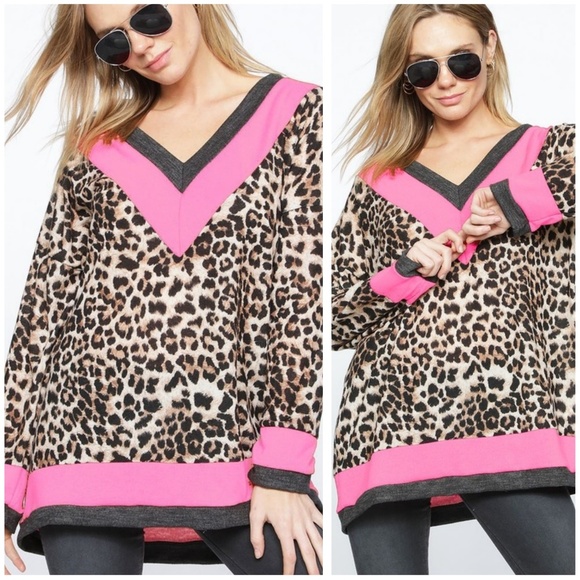 Sweetbb Sweaters - Wild Hearts Pink Leopard Knit Sweater Tunic